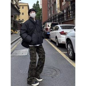 美式迷彩多口袋百搭修身工装裤男显瘦微喇裤牛仔裤AM255 P49图片