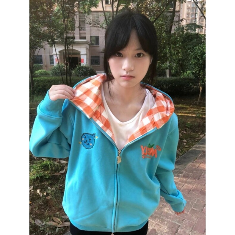 美式复古套头连帽字母卫衣女春秋宽松显瘦慵懒风休闲松弛感外套潮,女装短外套,星座506A