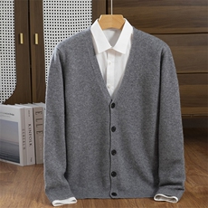 秋冬V领羊毛开衫男士大码宽松休闲毛衣加厚修身羊绒衫针织羊毛衫，男装羊绒开衫，隆格羊绒