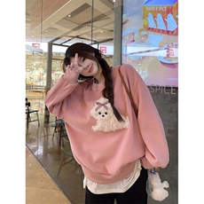 慵懒风无帽长袖毛绒小狗卫衣外套女装秋冬季减龄宽松加绒加厚上衣，男装针织衫/毛衣，星座506A