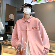 港风新款秋季时尚百搭宽松翻领字母印花衬衫外套S6701P55控78，男装衬衫，电商A268A