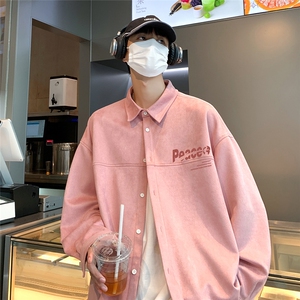 港风新款秋季时尚百搭宽松翻领字母印花衬衫外套S6701P55控78图片