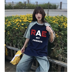 抖音得物品质二开240克宽松纯棉美式潮牌插肩三杠织带短袖T恤，男装T恤，电商A486