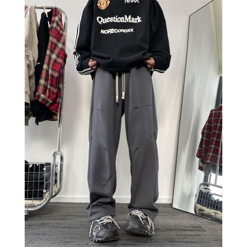 港风春季新款褶皱拼接休闲裤宽松直筒卫裤B315-K24028-p55控78,男装休闲裤,电商B315