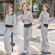 连帽卫衣阔腿裤套装女早春季2026新款时髦洋气拼色休闲运动两件套，女装套装/套裙，浙宝029