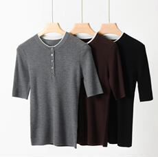 扬子纱精纺羊毛夏季新款短袖，女装T恤，杭跃羊绒