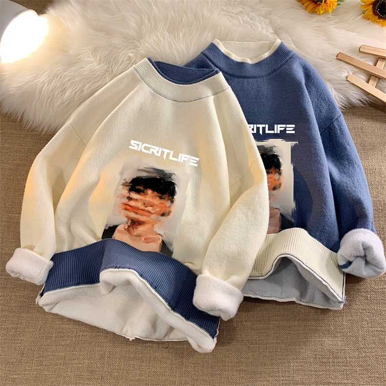 控78假两件毛衣男大码加绒针织衫男毛线衣M80213-P55加绒P70,男装针织衫/毛衣,电商A040
