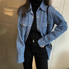 复古牛仔衬衫，女装衬衫，XTZ style