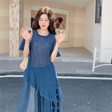 设计感不规则上衣套装裙女2025夏季新款宽松时尚显瘦半身裙两件套，女装套装/套裙，2C262