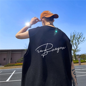 华夫格背心 直播高品质重磅220克 手写英文印花HB7158-P25控38图片