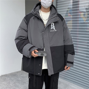 EQ338 拼色连帽字母印花冬季加厚工装棉衣外套男女情侣装2024新款图片