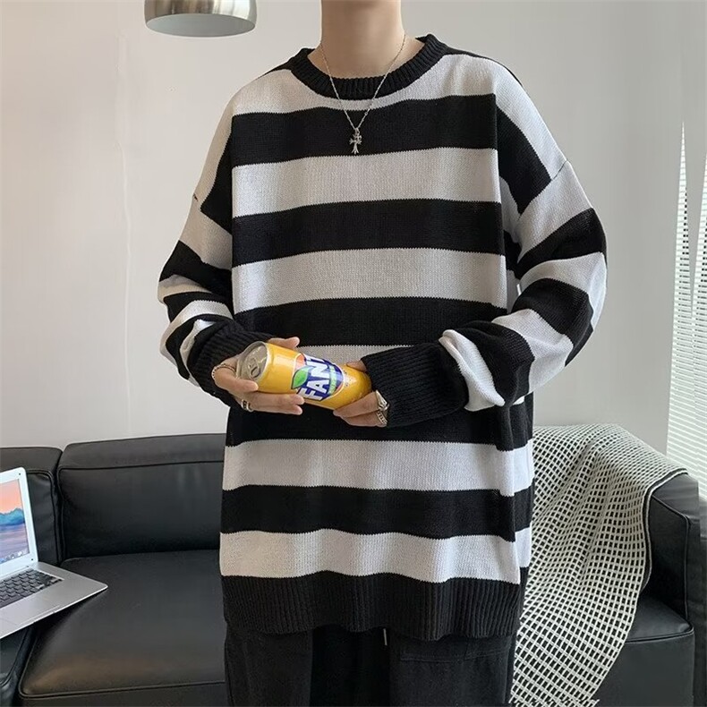 美式街头设计感圆领毛衣男慵懒风休闲针织衫M82P34图片