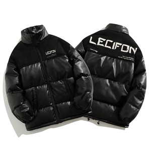 拼接加厚棉衣男PU皮立领棉袄软皮棉服外套3365-P90控118图片