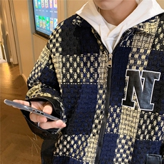 1港风酒店小香风PU皮拼接刺绣潮夹克款棉衣男8807P115控158，男装夹克，星座226-2