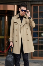 西服领中长款春秋季新款风衣中年男士潮宽松翻领纯色商务休闲外套，男装风衣，电商B212（原钱塘6029）