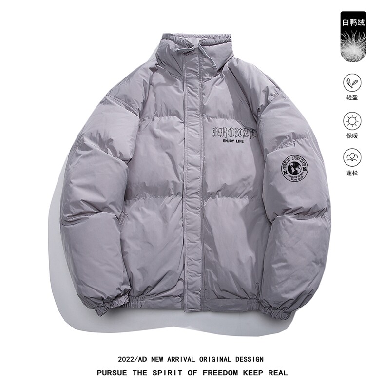 白鸭绒白底冬季潮流字母印花百搭立领羽绒服YR219P195控258,男装羽绒服,电商A247-1