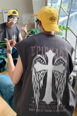 B239-1229-P23夏季男装背心/马甲/坎肩美式翅膀十字架印花无袖T恤，男装背心/马甲，星座514-2(原B239)