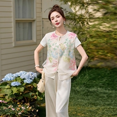 现货重工艺荷叶刺绣马甲阔腿裤女夏季休闲宽松两件套美静678P165，女装套装/套裙，美静678