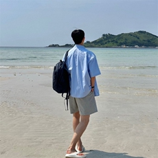 816B-CS006-P50中性风夏季休闲韩版短袖衬衫外套韩男，男装衬衫，星座816B