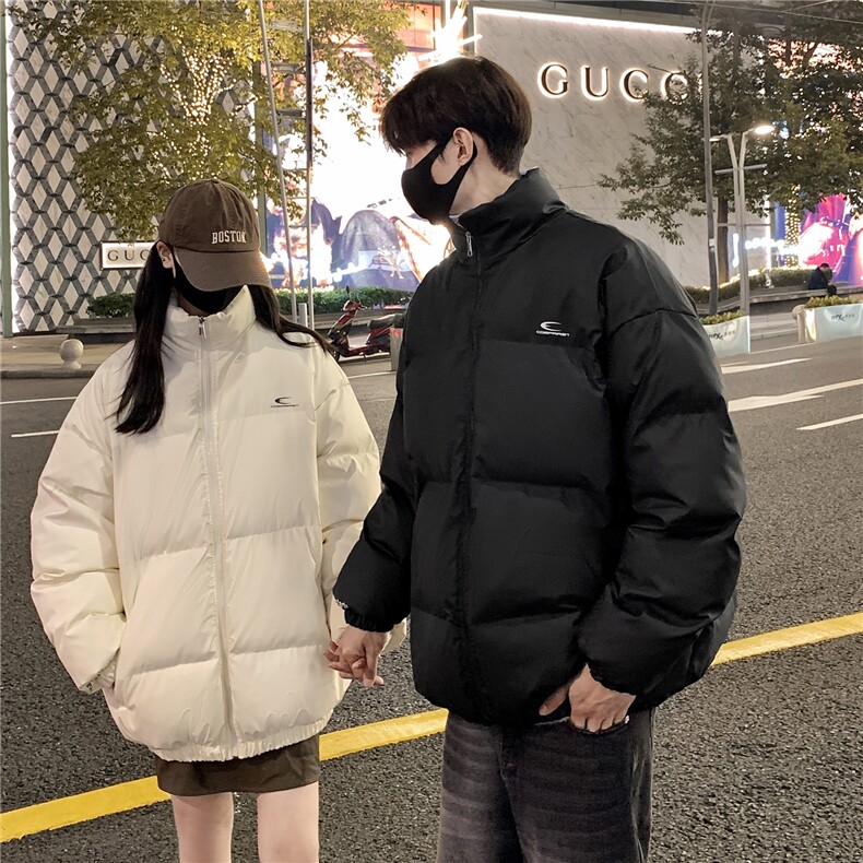 情侣装冬装PU软皮美式撞色棉服logo棉衣休闲外套男女G1102P128,男装棉衣,电商A339