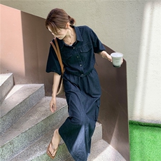 休闲宽松牛仔衬衫半身裙套装女夏2025新款慵懒风穿搭巨好看两件套，女装套装/套裙，2C375