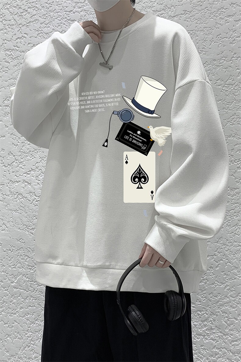 5XL华夫格卫衣男大码胖子圆领长袖t恤HW76373-P30加绒款-P40,男装卫衣,电商A040