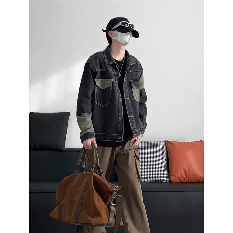 中性休闲大码宽松男女潮流拼接牛仔外套夹克J8212-P63【特价】,男装工装外套,电商A007