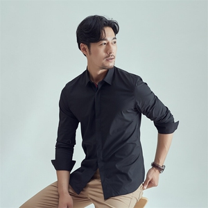 男士休闲弹力时尚高品质男肩章白衬衫衬衣两色228-1012-P45图片