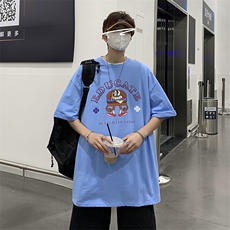 XZ213-21D06-P25控39港风大码卡通字母印花宽松透气圆领短袖T恤，男装T恤，星座213
