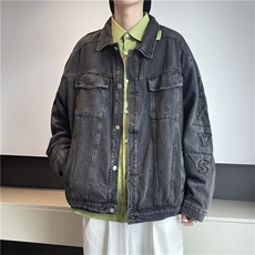 美式复古黑色牛仔外套男高街潮牌ins潮流宽松情侣春夏装工装夹克，男装夹克，星座1210-1