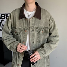 美式牛仔外套男款春秋季痞帅翻领工装夹克水洗做旧牛仔衣JK033，男装夹克，星座1116A-1（原606A）