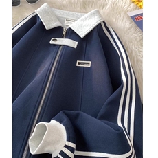 GC02-P482025美式复古休闲宽松开衫外套卫衣男春秋季新款拼接，女装短外套，电商B323A