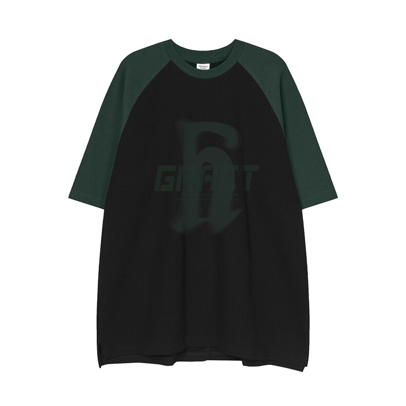 白底新款美潮宽松卡通百搭插肩袖拼色情侣短袖T恤DT365P45控68,男装T恤,电商A247-1