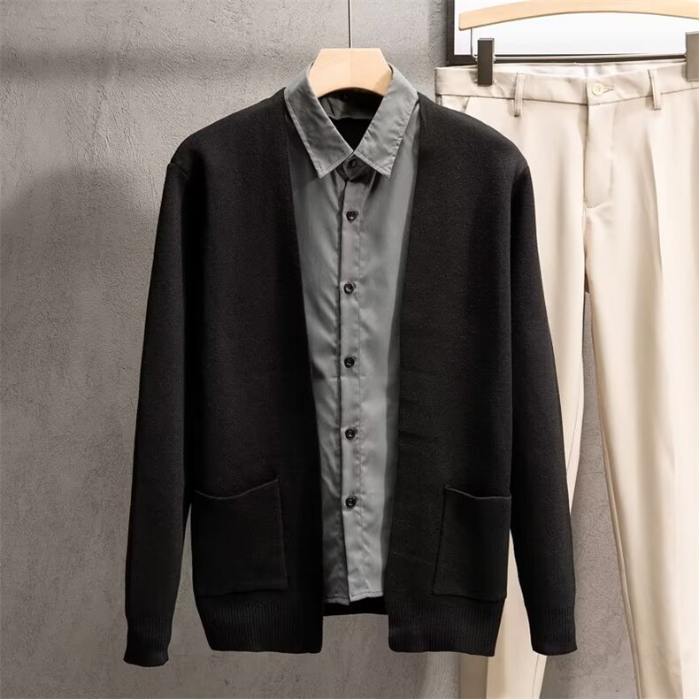 秋款男假两件衬衫外套针织衫开衫毛衣M126P65，男装针织衫/毛衣，星座1013-1
