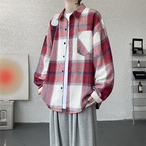 衬衫男春季新款港风宽松大码磨毛格子长袖衬衣CS6636-特P29图片