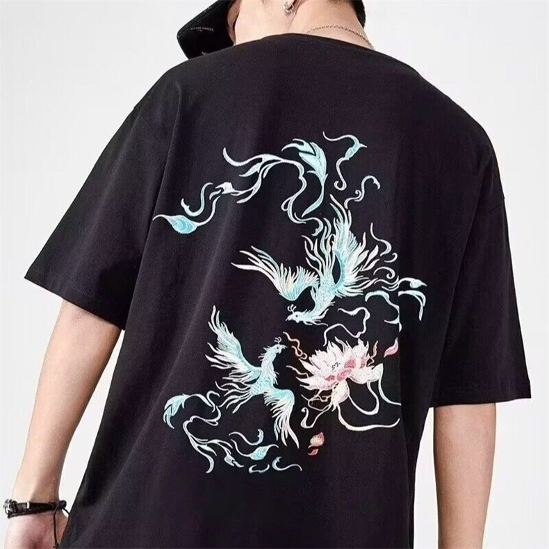 ins潮风短袖t恤男夏季宽松大码青少年凤凰图案刺绣潮牌半袖,男装T恤,星座506A