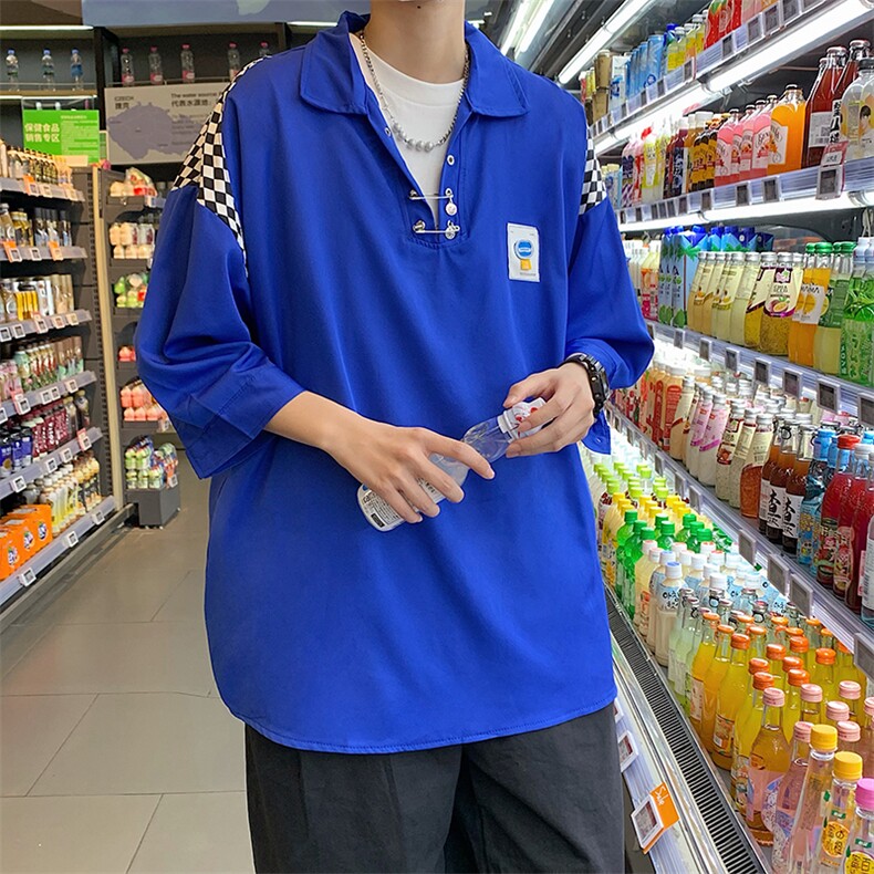 夏季ins潮流设计感小众男衬衫上衣港风日系百搭Polo衫 T945-P34图片
