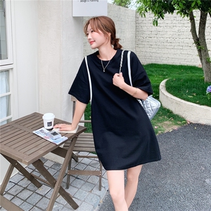 夏季新品！简约黑色宽松大版T恤中裙B208-9058-P125K188图片