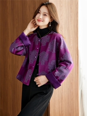 在仓~2025年冬季油丝提花带里布guo风圆领长袖外套单排扣插肩袖，女装短外套，新依时派