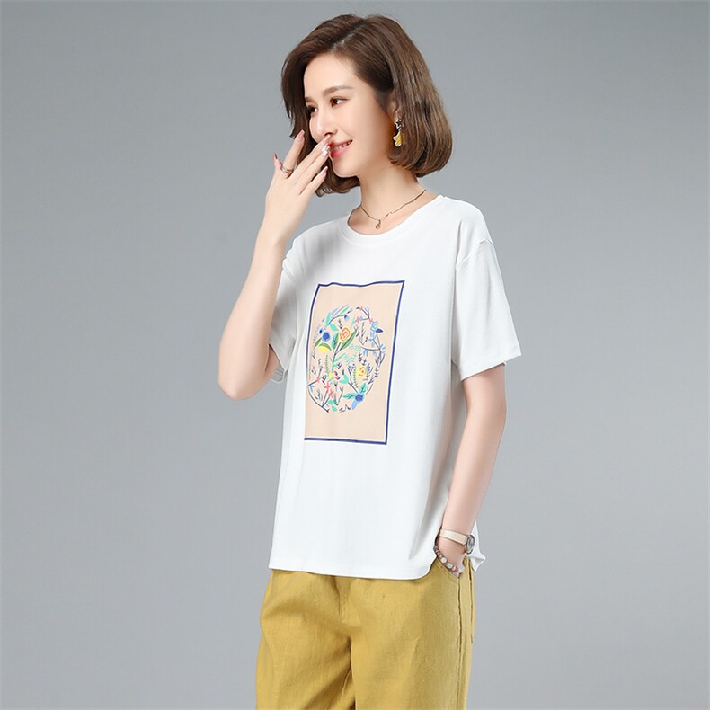短袖直筒圆领2021年夏季潮流韩版显瘦印花T恤,女装T恤,小林双子