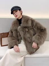 ZAF203同红双排皮扣真狐狸毛皮草外套，女装皮草，L·H·X