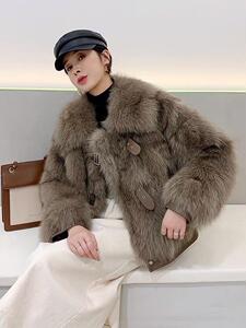 ZAF203同红双排皮扣真狐狸毛皮草外套,女装皮草,L·H·X