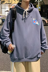 WY2262-P35 纯棉连帽卫衣男大码运动帽衫宽松薄外套男图片