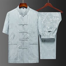 2023夏季新款唐装印花中老年男装套装宽松休闲舒适风短袖唐装，男装民族服装，电商B212（原钱塘6029）