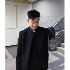 DXZ18-P65秋季新款纯黑唐装男士中山装外套修身显瘦夹克-网图现货，男装西服，星座603-2