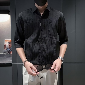 高级感白色衬衫男士夏季薄款小衬衣男装痞帅纯色短袖上衣 CS304图片