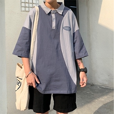 韩版夏季港风ins个性情侣拼接撞色Polo衫五分袖T恤男衫T527-P30，男装T恤，星座512-2
