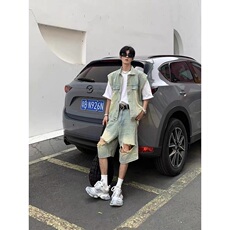 WE1528-P40美式复古水洗做旧牛仔短裤男宽松直筒七，男装牛仔裤，电商B323A
