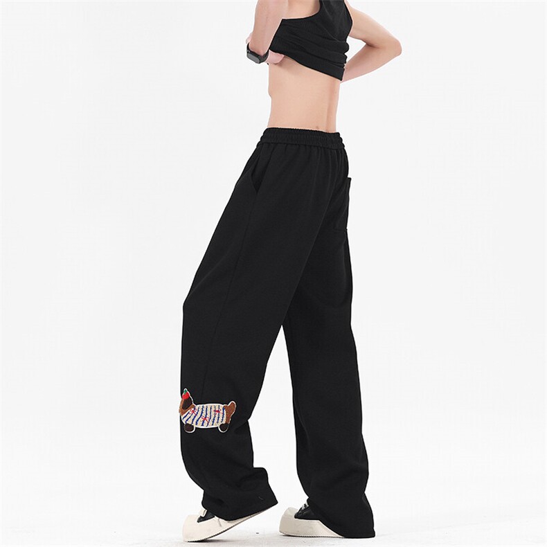 现货！松紧腰小狗刺绣抽绳运动休闲裤，男装休闲裤，星座617C