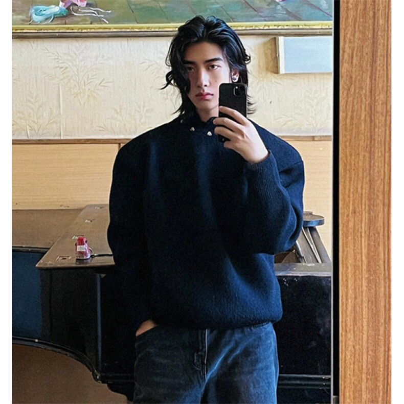 金属纽扣装饰宽松针织衫设计感小众毛衣男款美式线衣秋冬MS63，男装针织衫/毛衣，星座1116A（原606A-3）